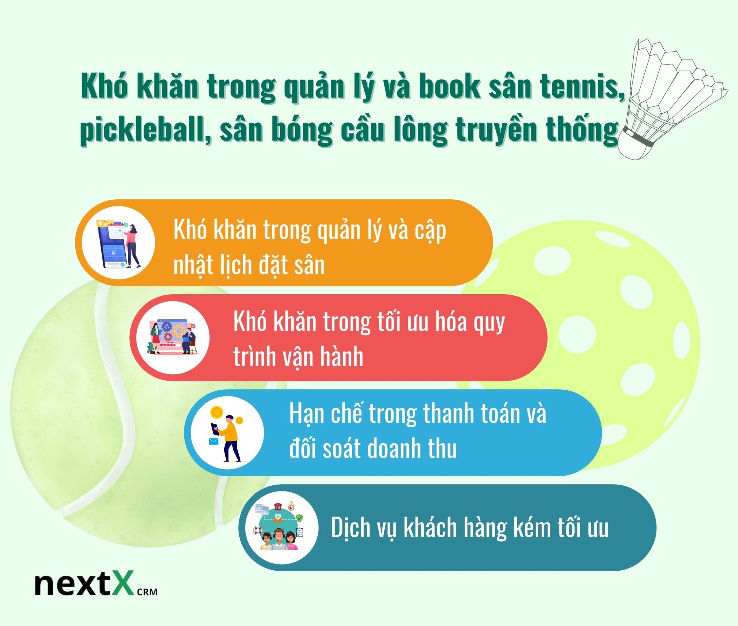khó khắn trong quảng lý và book sân tennis pickleball sân bóng cầu lông truyền thống